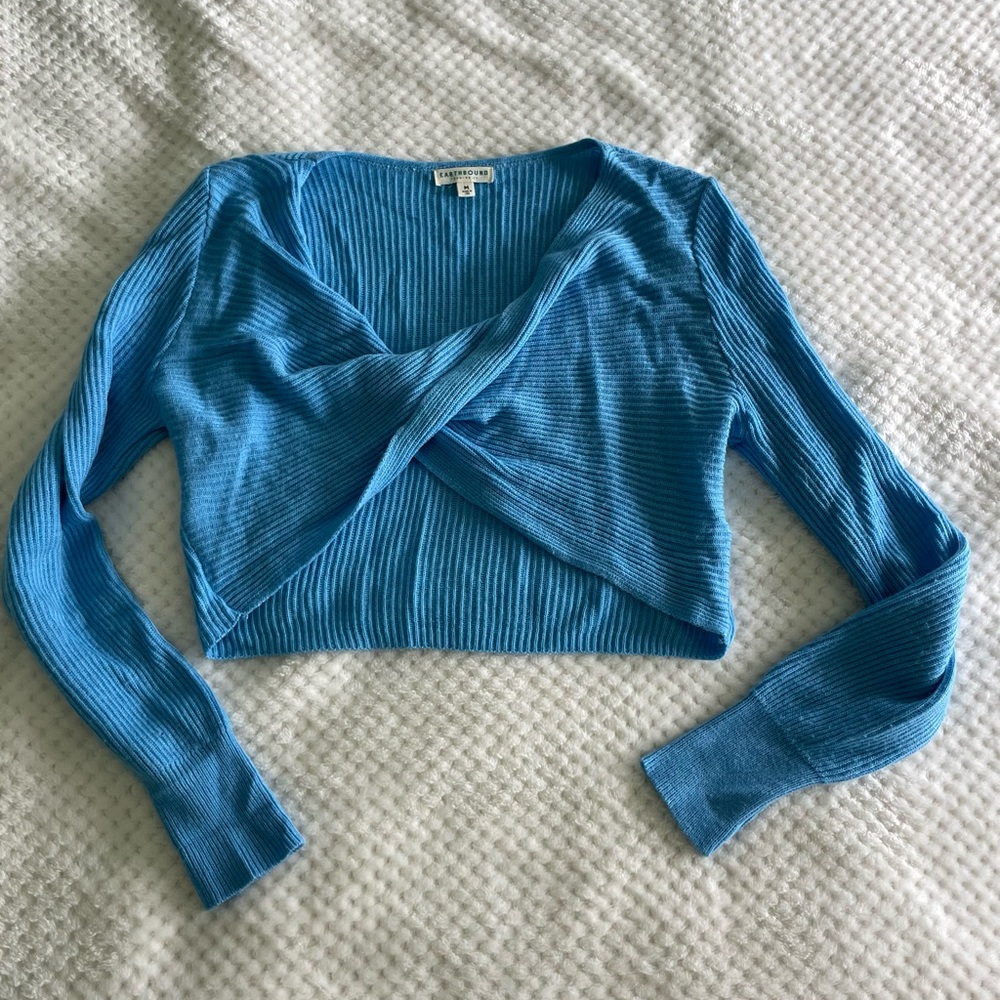 Blue Earthbound crisscross sweater